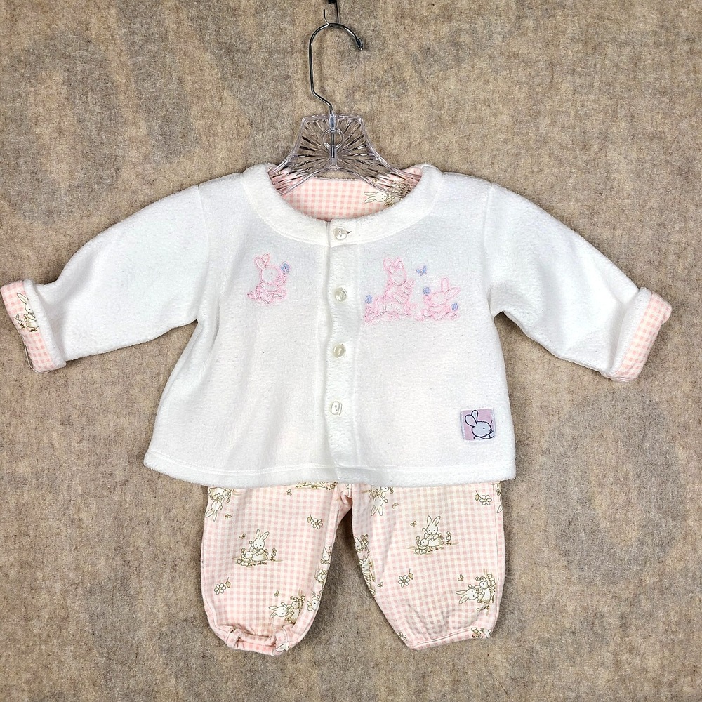VTG Easter 90's Bunny Rabbit Fleece Baby Outfit 6-9 mo 100% Cotton Jacket Pants